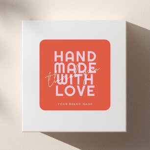 Modern handgemacht mit Liebe danke Quadratischer Aufkleber
