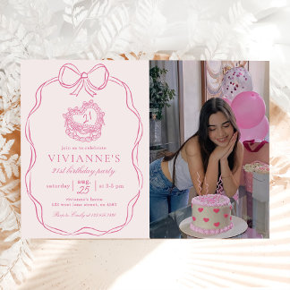 Modern handgezeichnete Bow Pink Girl Geburtstags-F Einladung