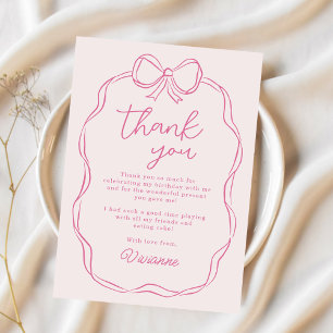 Modern handgezeichneter Bow Pink Girl Geburtstag Dankeskarte