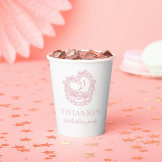 Modern handgezeichneter Bow Pink Girl Geburtstag Pappbecher