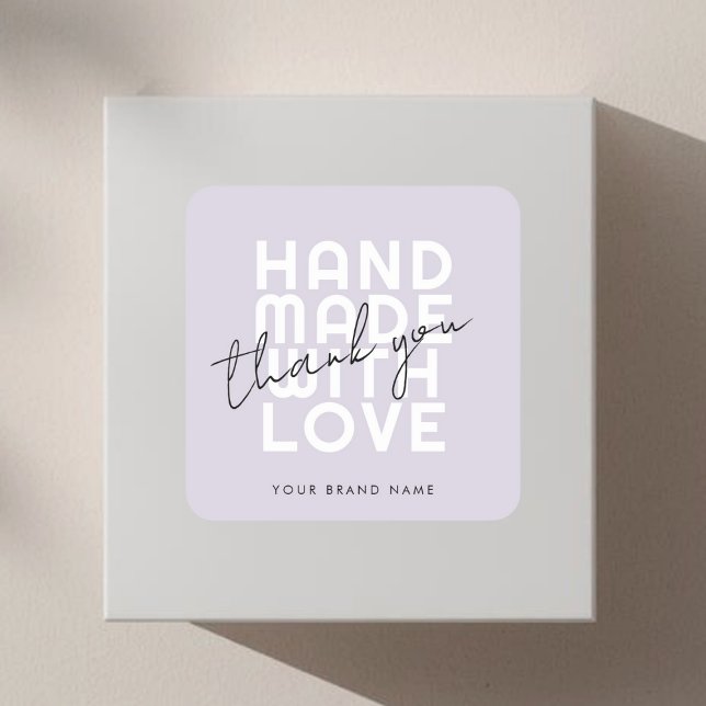 Modern handmade with love thank you quadratischer aufkleber (Von Creator hochgeladen)
