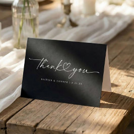 Modern Handwriting Heart Black and White Wedding Dankeskarte