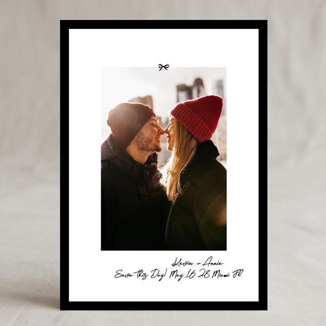 Modern Handwritten Little Bow Photo Save This Day Save The Date (Von Creator hochgeladen)