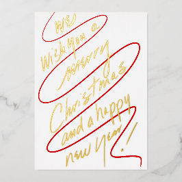 Modern Handwritten Red and Gold Script Design Folien Feiertagskarte