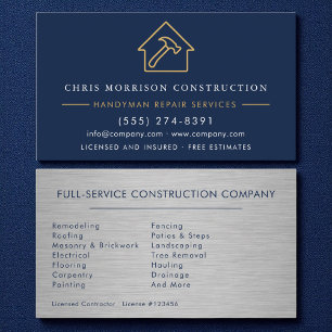 Modern Handyman Konstruktion Metall Navy Blau Gold Visitenkarte