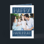 Modern Hanukkah | Foto Feiertagskarte<br><div class="desc">Diese lustige,  einfache Foto Hanukkah Grußkarte bietet moderne Typografie und ein Blau-Weiß-Farbschema. Die Farben können auf Wunsch angepasst werden.</div>