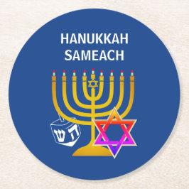 Modern HANUKKAH SAMEACH Runder Pappuntersetzer