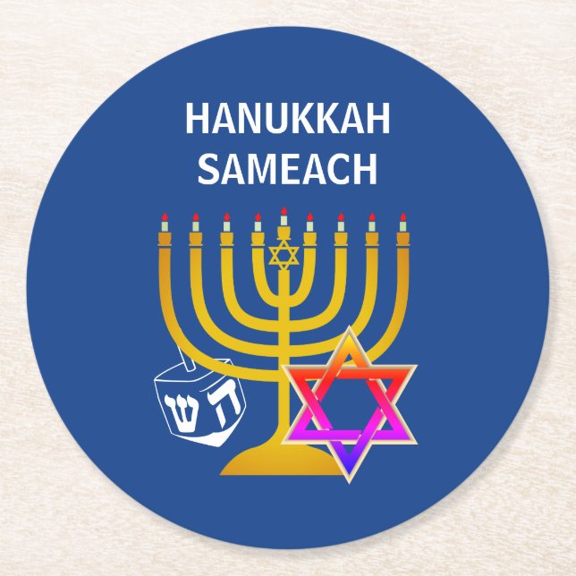 Modern HANUKKAH SAMEACH Runder Pappuntersetzer (Vorderseite)