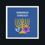 Modern HANUKKAH SAMEACH Serviette<br><div class="desc">Moderne, stilvolle HANUKKAH Papierservietten, entworfen mit Imitaten goldene Menorah, farbenfroher Stern von David und weißes dreidel plus KUNDENBARE GREETING - HANUKKAH SAMEACH, damit Sie Ihren eigenen Gruß, z. Happy Chanukah. Ideal für die Hanukah-Saison. Wählen Sie aus einem breiten Bereich von Hanukkah-Kleidung und Geschenken, die von Berean Designs entworfen wurden. Es...</div>