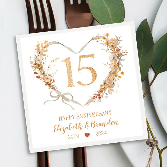 Modern Happy 15-jähriges Jubiläum Hochzeit Napkins Serviette (Von Creator hochgeladen)