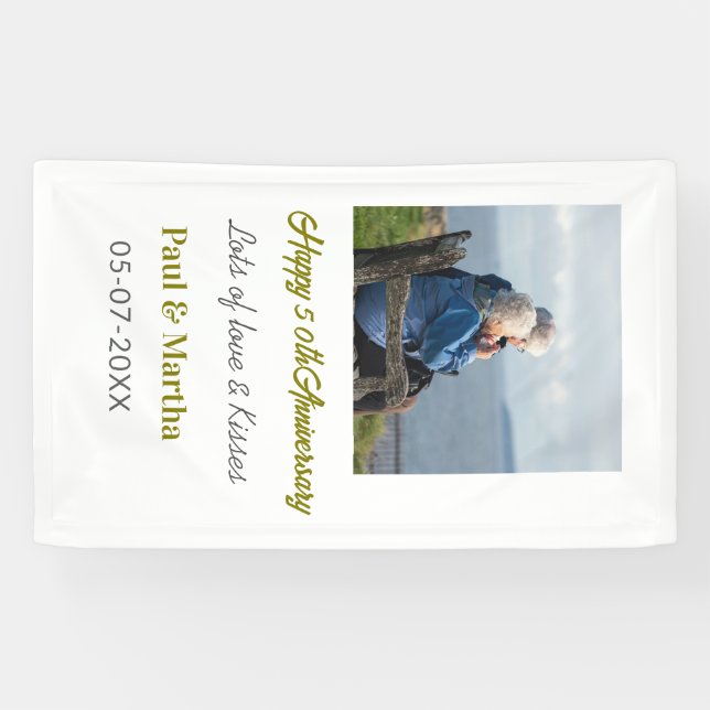 Modern happy 50th anniversary add name date photo  banner (Horizontal)