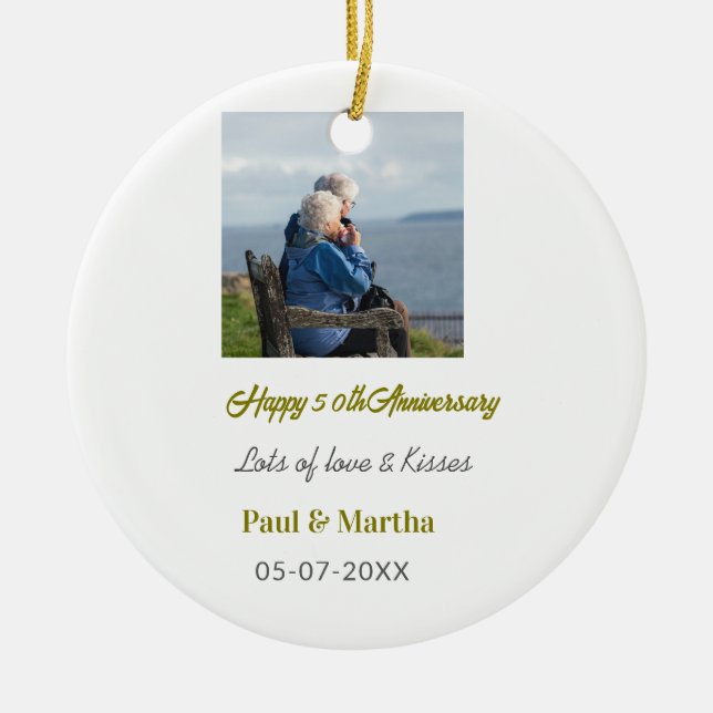 Modern happy 50th anniversary add name date photo  keramik ornament (Vorne)