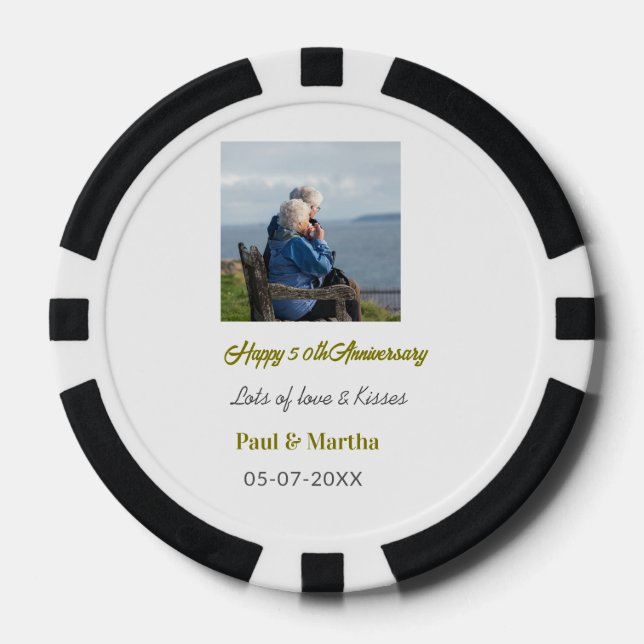 Modern happy 50th anniversary add name date photo  pokerchips (Vorderseite)