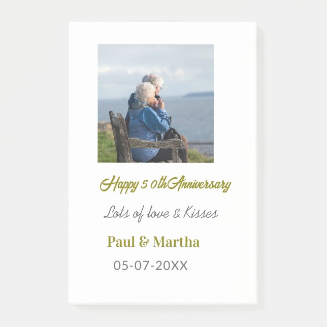 Modern happy 50th anniversary add name date photo  post-it klebezettel (Vorderseite)