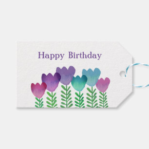 Modern Happy Birthday Floral Geschenkanhänger