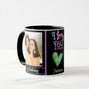 Modern Happy Birthday Foto und Name Tasse