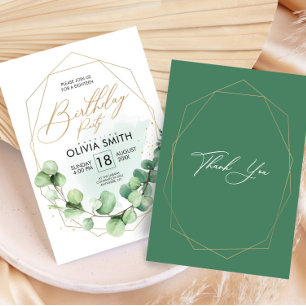 Modern Happy Birthday Party Eukalyptus Greenery Einladung
