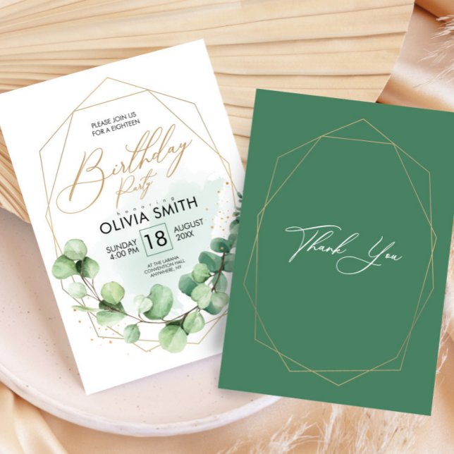 Modern Happy Birthday Party Eukalyptus Greenery Einladung (Modern Happy Birthday Party Eucalyptus Greenery Invitation, 18th Birthday)