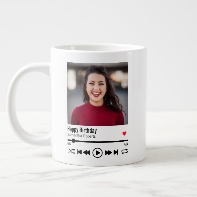 Modern Happy Birthday Personalisiertes Foto Jumbo-Tasse (Links)