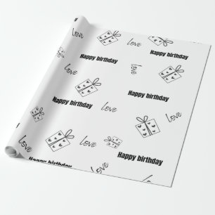 Modern happy birthday Schwarzweiß Geschenkpapier