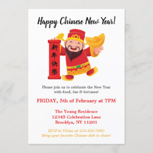 Modern Happy Chinese New Year Fortune God Envelope Einladung