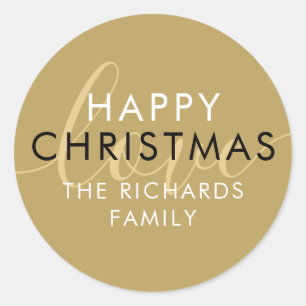 Modern Happy Christmas Gold Chic Script Liebe Runder Aufkleber