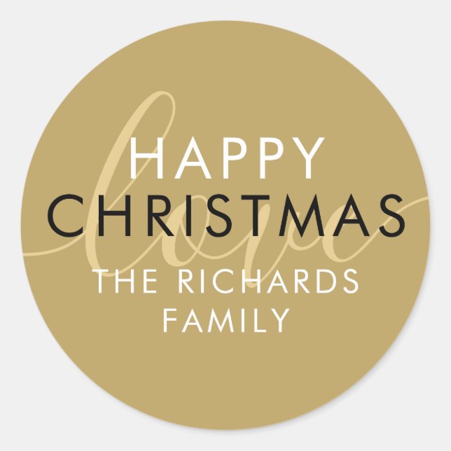 Modern Happy Christmas Gold Chic Script Liebe Runder Aufkleber (Vorderseite)