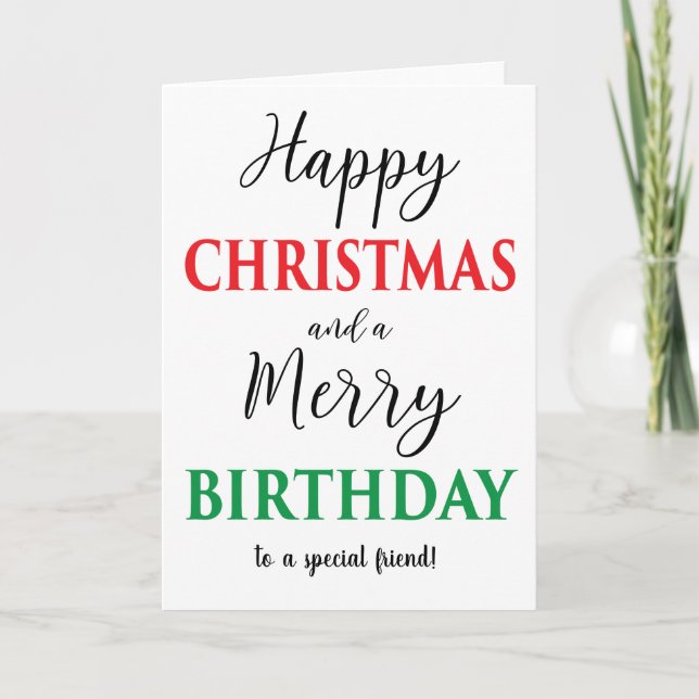 Modern Happy Christmas Merry Birthday Karte (Vorderseite)