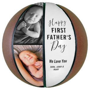 Modern Happy First Vatertag Weiß 2 Foto Name Basketball