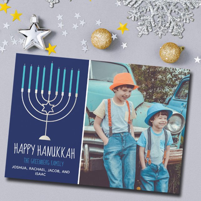 Modern Happy Hanukkah Family Foto Card (Von Creator hochgeladen)
