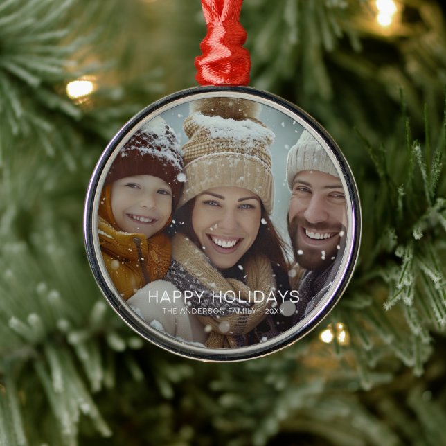 Modern Happy Holidays Fotovorlage Ornament Aus Metall (Baum)