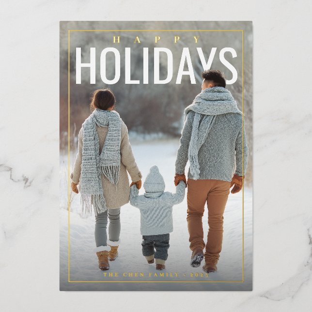 Modern Happy Holidays Photo Folien Feiertagskarte (Vorderseite)