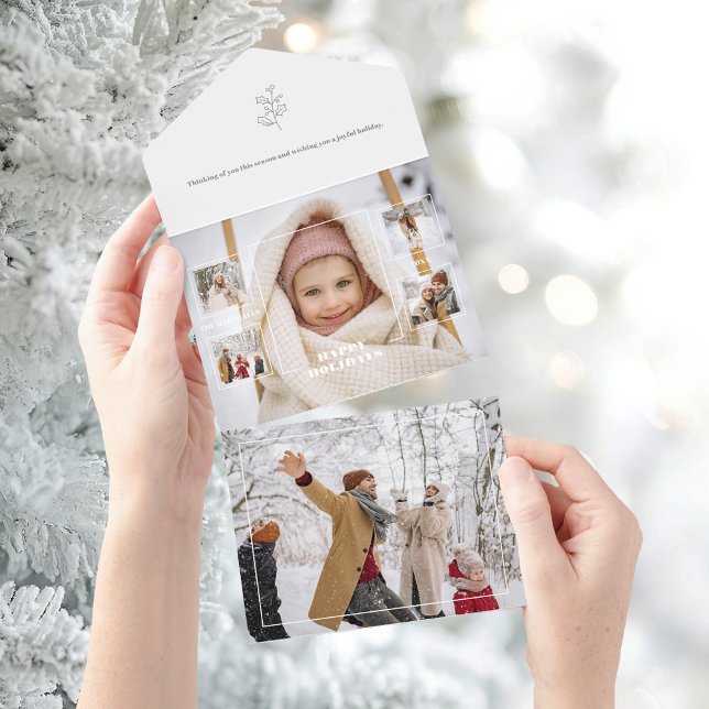 Modern Happy Holidays Thin Line Border 5-Photo All In One Einladung (Von Creator hochgeladen)