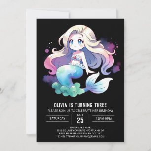 Modern Happy Mermaid Birthday Einladung