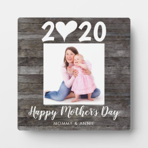 Modern Happy Mother's Day Script Heart Wood Foto Fotoplatte