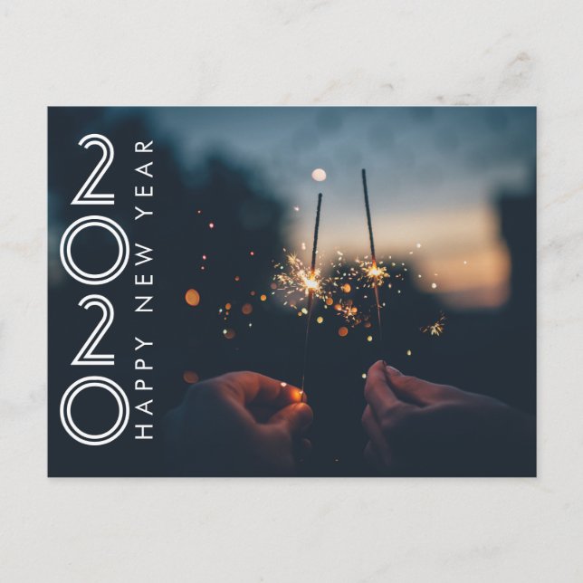 Modern Happy New Year 2020 Firework Sparklers Postkarte (Vorderseite)