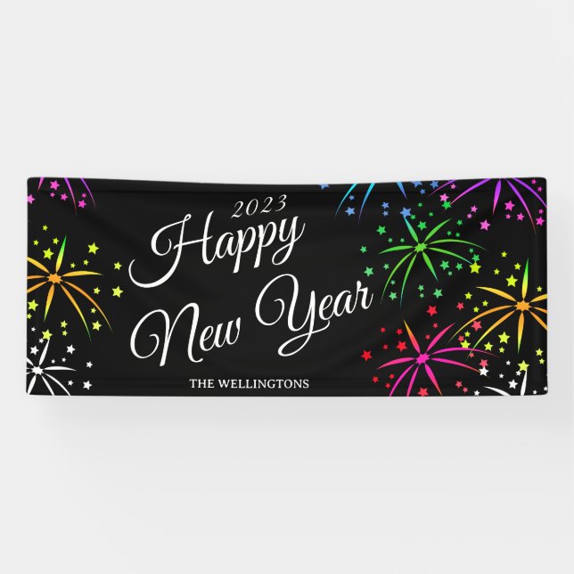 Modern Happy new year bunt fireworks Party Banner (Horizontal)