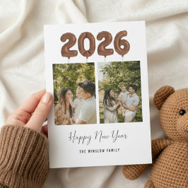 Modern Happy New Year Photo Collage , 2026 Brown Feiertagskarte