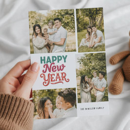 Modern Happy New Year Photo Collage Card | Elegant Feiertagskarte