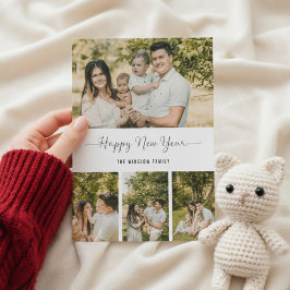 Modern Happy New Year Photo Collage Card | Elegant Feiertagskarte