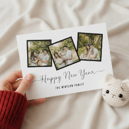 Modern Happy New Year Photo Collage Card | Elegant Feiertagskarte