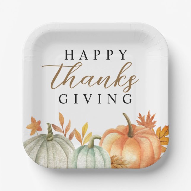 Modern Happy Thanksgiving | Fall Foliage Pappteller (Vorderseite)
