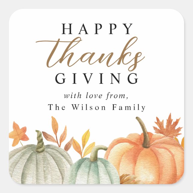 Modern Happy Thanksgiving Fall Foliage Quadratischer Aufkleber (Vorderseite)