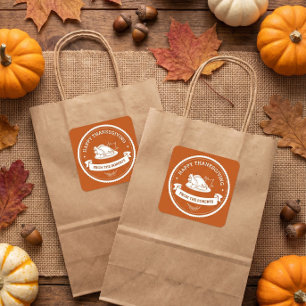 Modern Happy Thanksgiving Orange Quadratischer Aufkleber