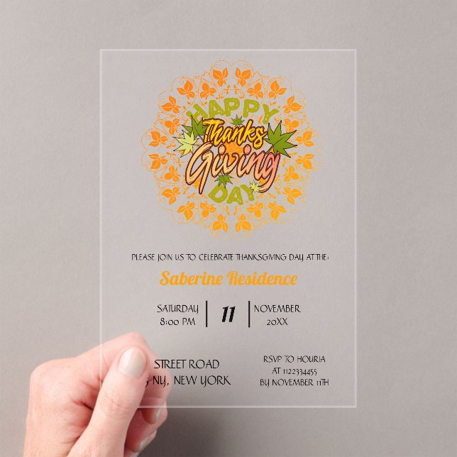 Modern Happy Thanksgiving Seamless Foliage Mandala Acryleinladungen (Insitu (Handheld))