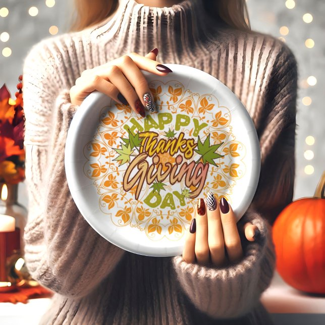 Modern Happy Thanksgiving Seamless Foliage Mandala Pappteller (Von Creator hochgeladen)