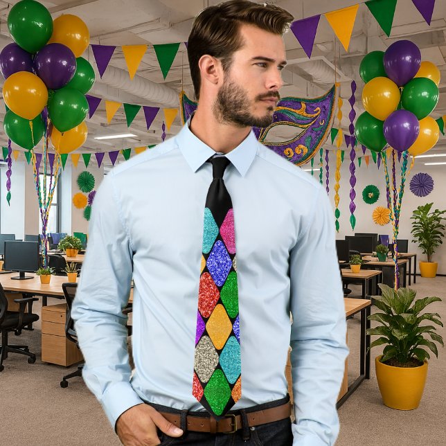 Modern Harlequin Pattern Sparkly Mardi Gras  Krawatte (Von Creator hochgeladen)