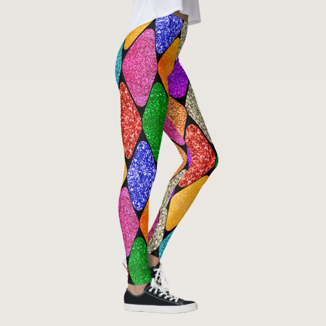 Modern Harlequin Pattern Sparkly Mardi Gras  Leggings (Rechts)
