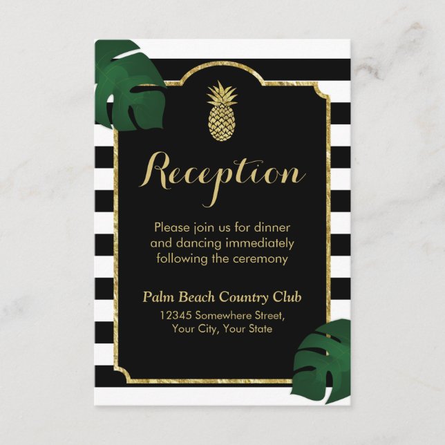 Modern Hawaiian Gold Ananas Hochzeit Empfang Begleitkarte (Vorderseite)