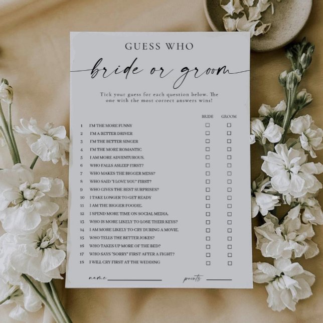 Modern He Said She Said Braut- oder Bräutigam-Spie Einladung (guess who bride or groom game)
